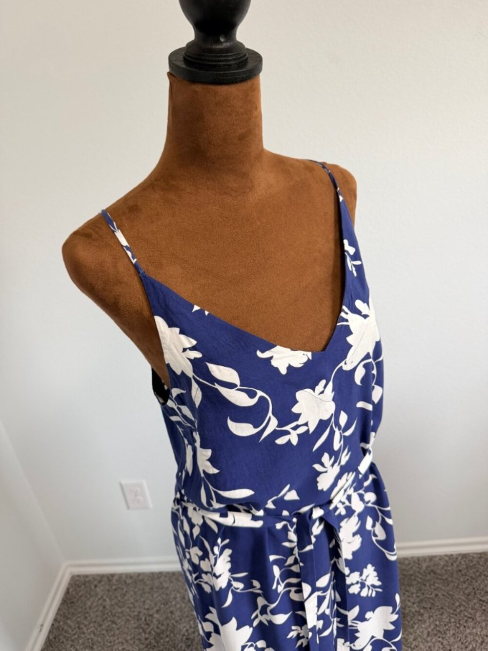 Seafolly Australia Sleeveless V-Neck Blue/White Floral Belted Midi Dress Size S. - Picture 5 of 9